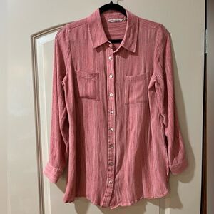 SOFT SURROUNDINGS Long Sleeve Button Up Blouse Coral Women’s Size Small